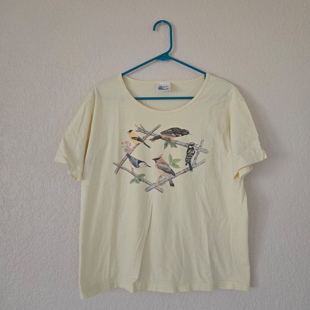 Yellow T-Shirt with Birds Size Large